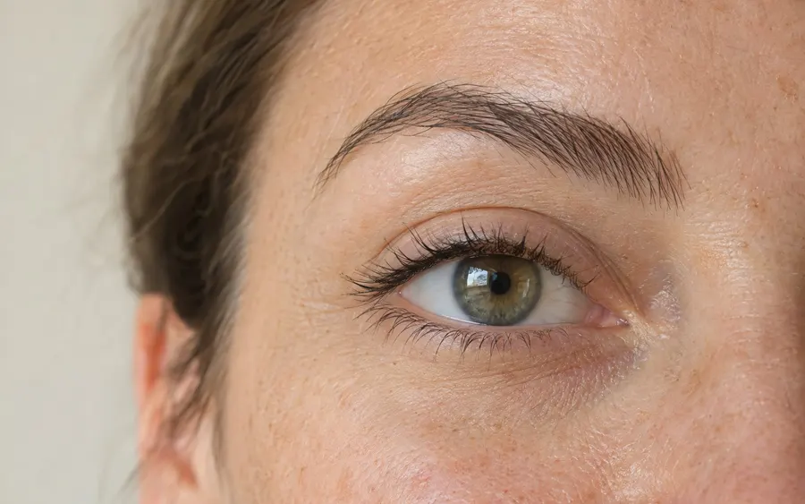 Hooded upper eyelids, shown on the face