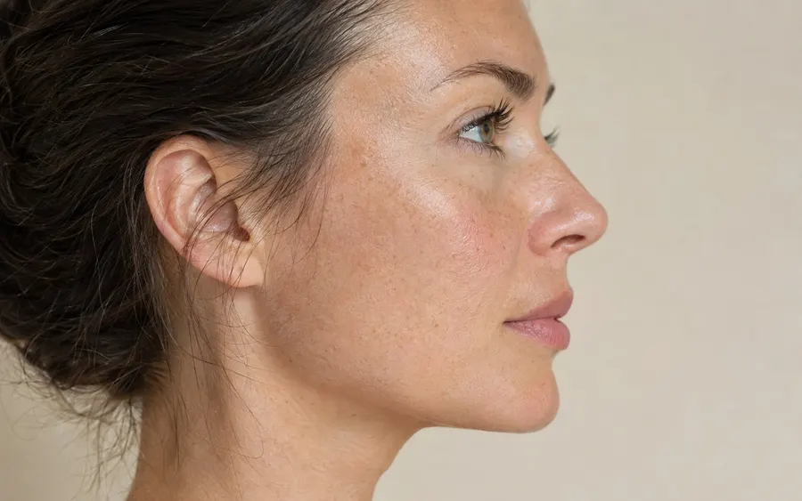 Receded or under projected chin, shown on the face