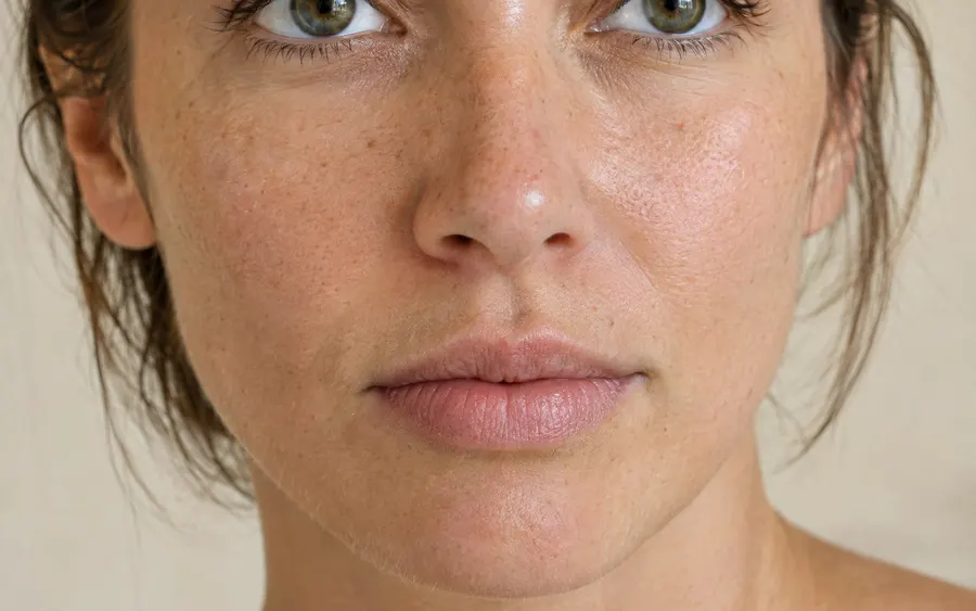 Inward turning upper lip, shown on the face